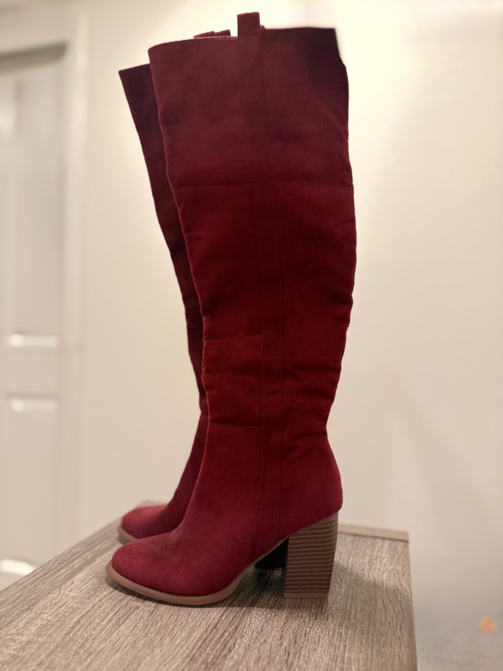 Amazon Women's Over-the-Knee Suede Boots - Wine